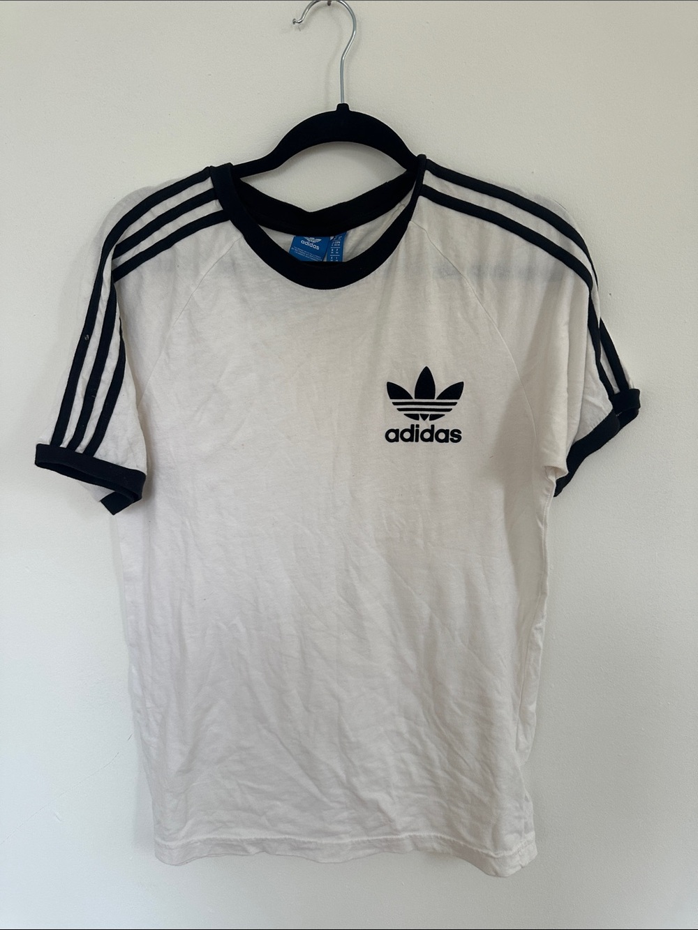 adidas White Crew Neck Tee with Black Trim & Trefoil Logo